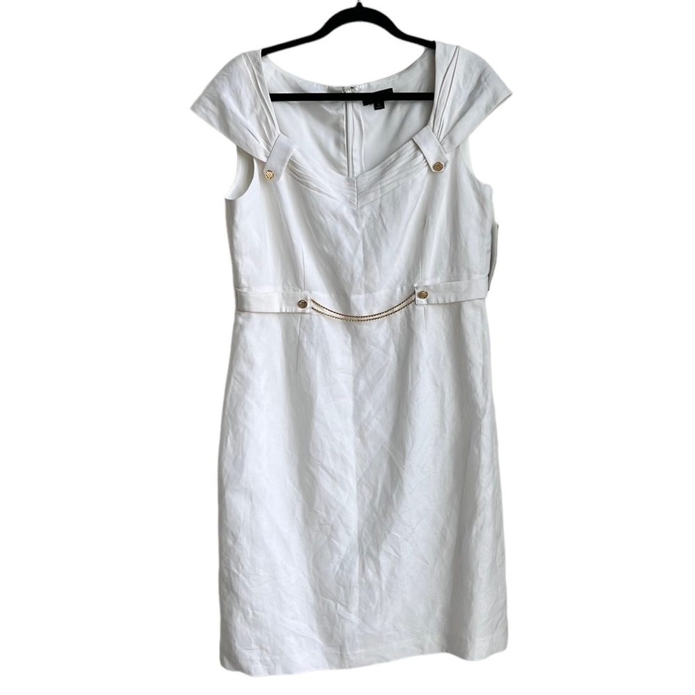 Tahari Arthur S Levine Jessielie White Linen blend cap sleeves dress